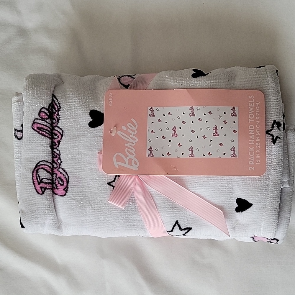 Barbie 2 pack of White Hand Towels- New!